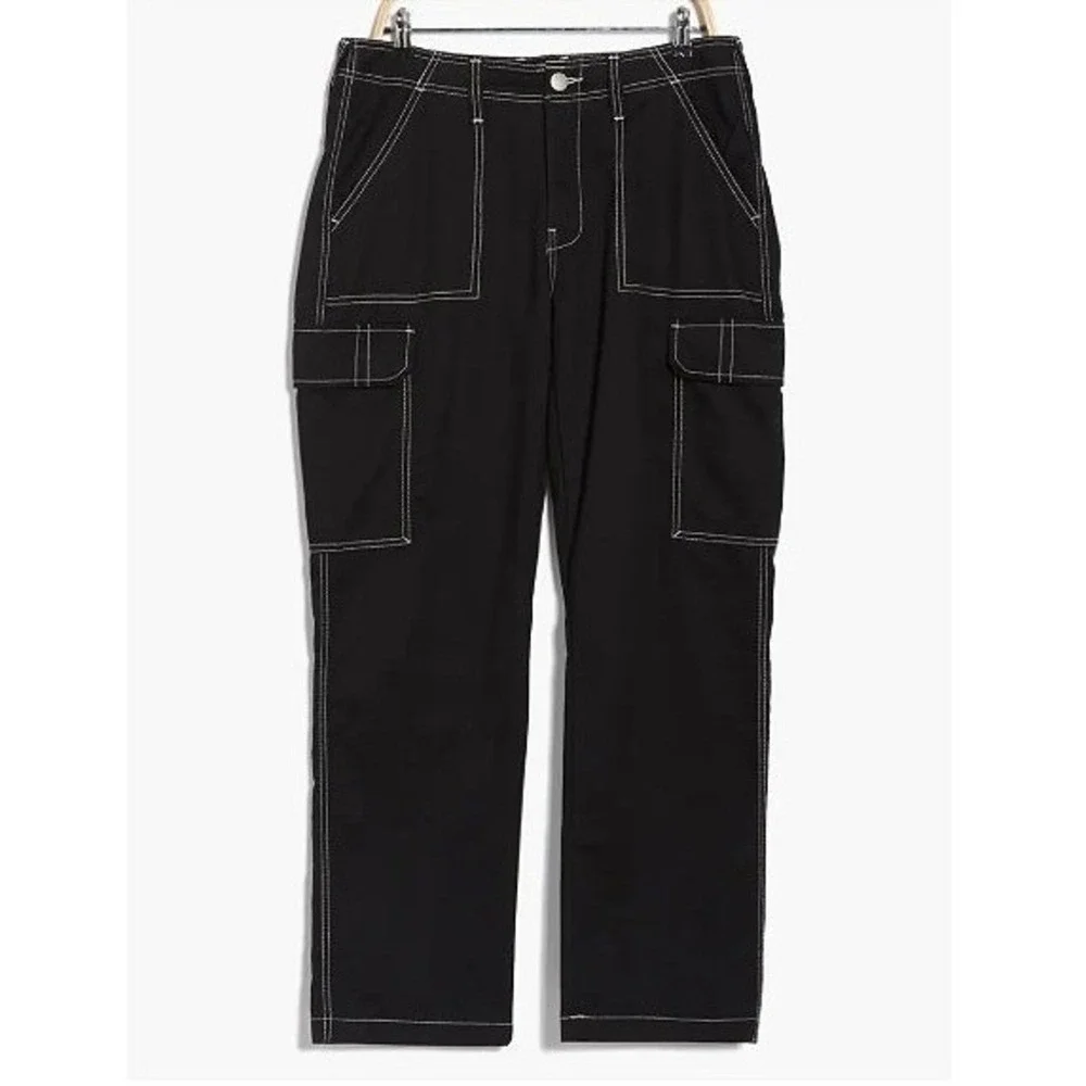 NWT True Religion Bobby Baggy Cargo Pants Mens 34 Black Contrast Stitch 700248